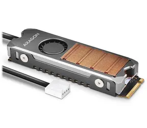 AXAGON CLR-M2FAN, měděný chladič s ventilátorem pro jedno i oboustranný M.2 SSD disk, výška 13 mm