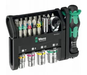 WERA Tool-Check Modular 1 černá/zelená / Račna + bity / 21 dílů / 1/4"