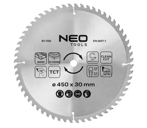 NEO TOOLS Pilový kotouč widia 450x30 mm / Pilový kotouč / karbidové (widia) zuby / 60 zubů