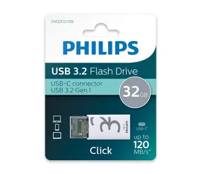 Philips Click Series 32 GB bílá / Flash disk / USB-C / USB 3.2 Gen 1 / 120 MB/s čtení / 50 MB/s zápis