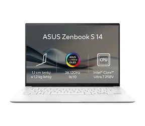 ASUS Zenbook S 14 OLED bílá / 14" 2.8K T / Intel Core Ultra 7 258V 2.2GHz / 32GB / 1TB SSD / Intel Arc / W11P 