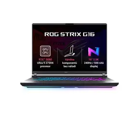 Asus ROG Strix G16 šedá / 16" WQXGA / Intel Core Ultra 9 275HX 2.7GHz / 32GB / 1TB SSD / RTX 5080 / Bez OS