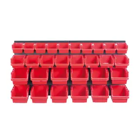 PROSPERPLAST Závěsný panel s boxy na nářadí ORDERLINE červená / 30 boxů / 80 x 16.5 x 40 cm