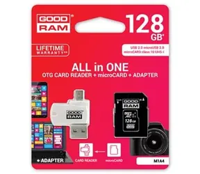 GOODRAM All-In-One 128GB / sada micro SDXC + adaptér + čtečka karet / UHS-I / čtení: 60MBs / zápis: 10 MBs