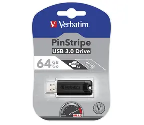 Verbatim Store 'n' Go PinStripe 64GB černá / Flash Disk / USB 3.0 / čtení: 30MBs / zápis: 10MBs