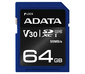 ADATA Premier Pro 64GB SDXC / UHS-I / U3 / V30 / CL10 / R: 95MBs / 60MBs
