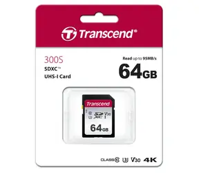 Transcend 300S SDXC 64GB / UHS-I / U3 / V30 / R: 95 / W: 25MBs