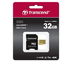Transcend 500S Micro SDHC 32GB + adaptér / UHS-I / U3 / V30 / R: 95MBs / W: 60MBs