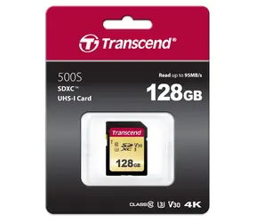 Transcend 500S SDXC 128GB / UHS-I / U3 / V30 / R: 95MBs / W: 60MBs