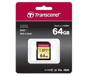 Transcend 500S SDXC 64GB / UHS-I / U3 / V30 / R: 95Mbs / W: 60MBs