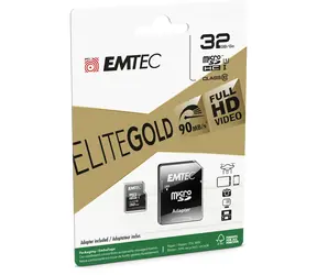 EMTEC Elite Gold micro SDHC karta 32GB + adaptér SD / Class 10 / čtení: 90MBs / zápis: 20MBs / vhodné pro FullHD