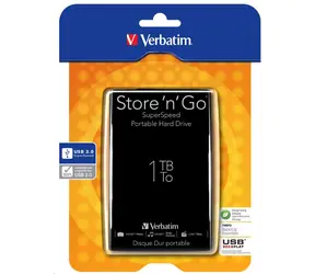 Verbatim Store'n'Go 1TB / 5400ot. / 2.5" / 8MB Cache / USB 3.0 / Černý / Externí / doprodej