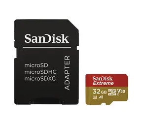SanDisk Extreme microSDHC 32GB / UHS-I U3 V30 / čtení: 100 MBs / zápis: 60MBs / vhodné pro 4K