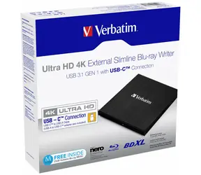 VERBATIM externí vypalovačka Ultra HD 4K / BD-DVD-CD / USB-C