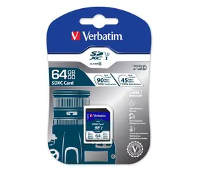 Verbatim SDXC 64GB pamětová karta Pro U3  / UHS-III / U3 / V30 / R: 90 MBps / W: 45 MBps / vhodné pro 4K