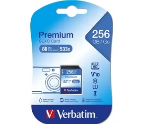Verbatim SDXC 256 GB pamětová karta Premium U1/ Class U1 / UHS-I / R: 90 MBps / W: 10 MBps