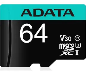 ADATA Micro SDXC 64GB + SD adaptér / V30 / U3 / Class 10 / R: 100MBs / W: 80MBs