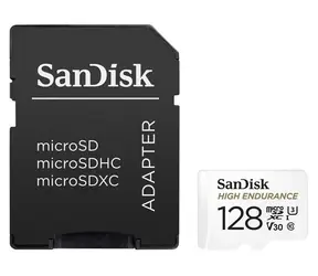 SanDisk High Endurance Video microSDXC 128GB / UHS-I U3 V30 / čtení: 100 MBs / zápis: 40MBs / vhodné pro 4K