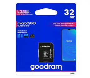 GOODRAM microSDHC 32GB + adaptér / Class 10 / UHS-I U1 / R: 100 MBs / W:10 MBs