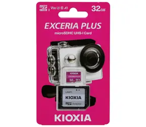 KIOXIA EXCERIA PLUS microSDHC 32GB + adaptér / Class 10 / UHS-I U3 / A1 / V30 / čtení: 98MBs / zápis: 65MBs