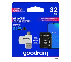 GOODRAM All-In-One microSDHC 32GB + adaptér / Class 10 / UHS-I / R: 100 MBs / W:10 MBs