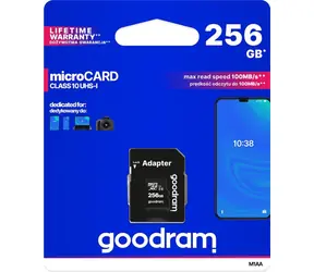 GOODRAM M1AA microSDXC 256GB + adaptér / Class 10 / UHS-I U1 / R: 100 MBs / W:10 MBs