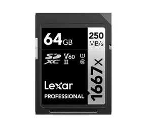 Lexar Professional 1667x SDXC 64GB / čtení: 250MBs / zápis: 90MBs / UHS-II U3 / Class 10 / V60