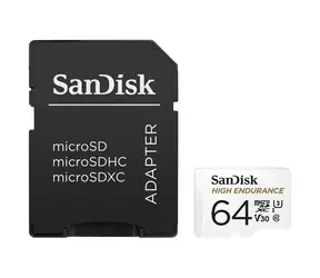 SanDisk High Endurance microSDXC 64GB + adaptér / Class 10 / UHS-I / U3 / V30 / čtení: 100MBs / zápis: 40MBs