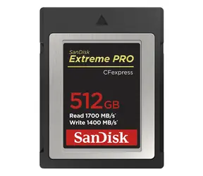 SanDisk Extreme Pro CF express 512GB / Type B / čtení: až 1700 MBs / zápis: až 1400 MBs