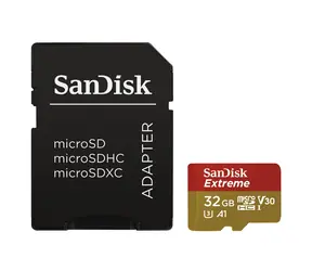 SanDisk Extreme microSDHC 32GB + adaptér / Class 10 / UHS-I / U3 / čtení: až 100MBs / zápis: až 60MBs / vhodné pro 4K