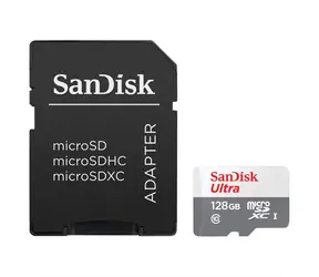 SanDisk Ultra microSDXC 128GB + adaptér / Class 10 / UHS-I U1 / 100MB/s / vhodné pro Full HD
