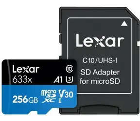 Lexar High-Performance 633x microSDXC 256GB + adaptér / UHS-I U3 / Class 10 / A1 / V30 / čtení: 95MBs / zápis: 45 MBs