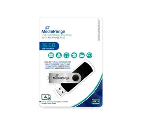 MediaRange MR931-2  USB-Stick 16GB stříbrná / USB 2.0 Type A / Rychlost čtení 15 MB/s / Rychlost zápisu 5 MB/s / Hliník