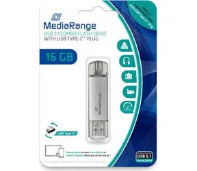MediaRange MR935 USB-Stick 16GB stříbrná / USB 3.0 Type A / Rychlost čtení 60 MB/s / Rychlost zápisu 15 MB/s / Hliník