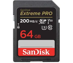 SanDisk Extreme PRO SDXC 64GB / Class 10 / čtení/zápis 200/90 MB/s / vhodné pro 4K
