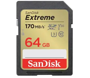 SanDisk Extreme SDXC 64GB / Class 10 / čtení/zápis 170/80 MB/s / vhodné pro 4K
