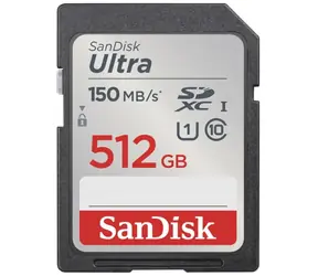 SanDisk Ultra SDXC 512GB / Class 10 / rychlost přenosu 150 MB/s / vhodné pro FullHD