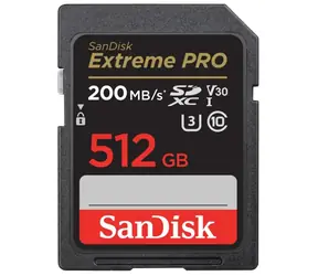 SanDisk Extreme PRO SDXC 512GB / Class 10 / rychlost přenosu 200 MB/s / vhodné pro 4K