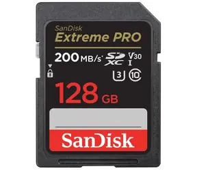 SanDisk Extreme PRO SDXC 128GB / Class 10 / rychlost přenosu 200 MB/s / vhodné pro 4K