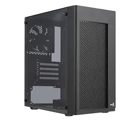 AeroCool Hexform černá / PC skříň / Micro ATX / 1x USB 3.0 / 2x USB 2.0 / Bez zdroje / průhledná bočnice