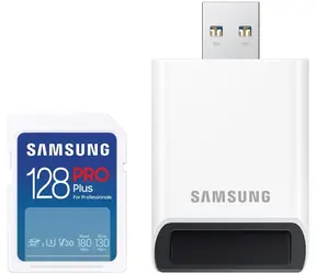SAMSUNG PRO Plus SDXC 128 GB + adaptér / Class 10 / U3 / čtení: až 180MBs / zápis: až 130MBs / vhodné pro 4K