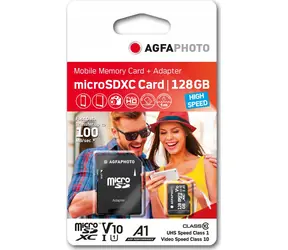 AgfaPhoto MicroSDXC 128GB + Adaptér / R:100 MB/s / W:20 MB/s / Class 10 