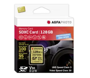 AgfaPhoto SDXC Professional 128GB (10607) / R:100 MB/s / W:95 MB/s / Class V30