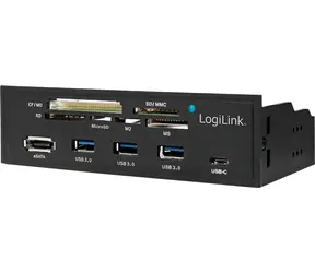 LogiLink UA0341 černá / 5.25" USB Hub a čtečka karet / 3x USB-A / 1x USB-C / 1x eSATA 