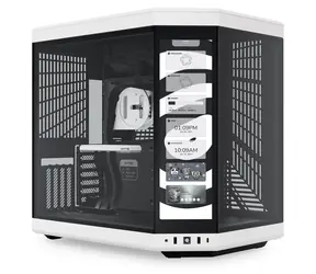 Hyte Y70 Touch černo-bílá / E-ATX / 1x USB-C 3.2 / 2x USB-A 3.2 / bez zdroje / displej / průhledná bočnice