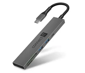 CONNECT IT CompactPRO šedá / Čtečka SD karet / 2x USB-A 3.0 / 1x USB-C