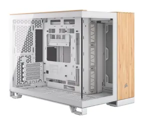 Corsair 2500X bílá bambusové dřevo / Micro-ATX / 1x USB-C 3.1 / 2x USB-A / bez zdroje / průhledná bočnice