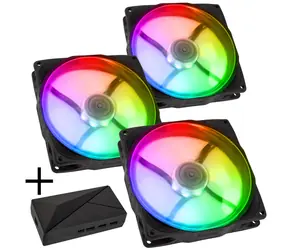 Noiseblocker NB-eLoop X B12-PS ARGB černá 3ks + Port Hub / 120mm / 21.2 dB @ 1500 RPM / 58.09 CFM / 4-Pin PWM + 3-Pin