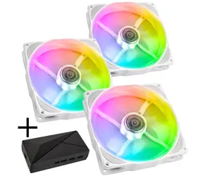 Noiseblocker NB-eLoop X B12-P ARGB bílá + Port Hub / 120mm / 28.4 dB @ 2000 RPM / 77.93 CFM / 4-Pin PWM + 3-Pin