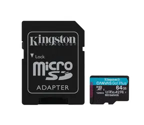 Kingston Canvas Go Plus microSDXC 64GB s adaptérem / UHS-I V30 / U3 / Class 10 / čtení: až 200MBs / zápis: až 160 MBs